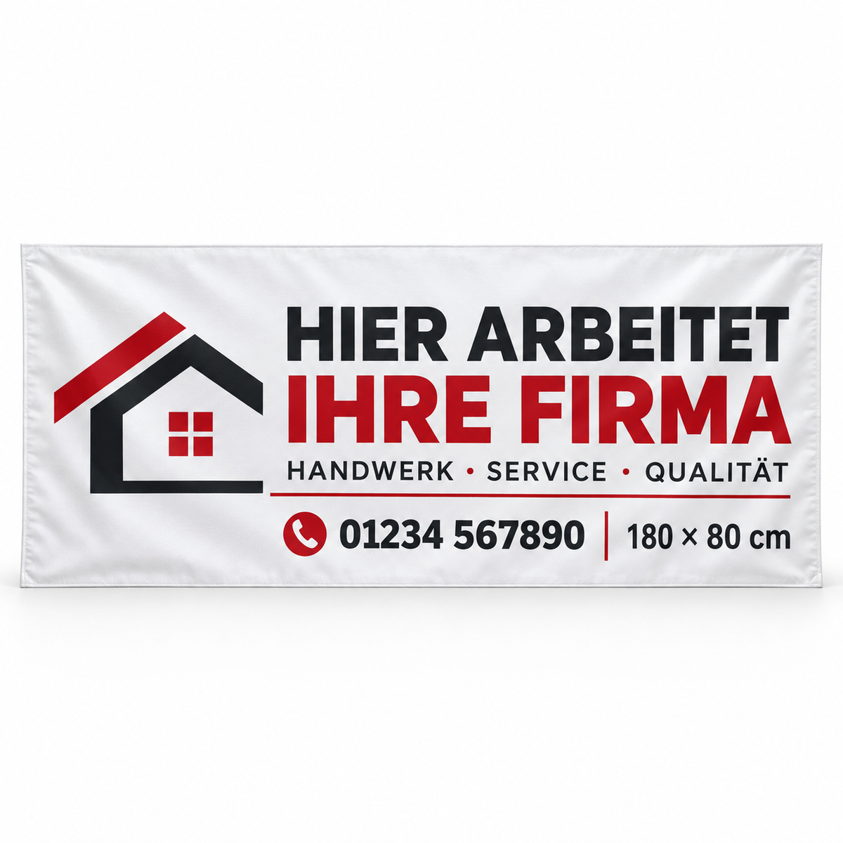 Baustellenbanner für Handwerker mit eigenem Logo im Format 180 x 80 cm