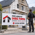 Personalisiertes Handwerkerbanner am Bauzaun einer Baustelle