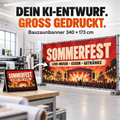 Eigener KI-Entwurf wird als Veranstaltungs-Bauzaunbanner gedruckt