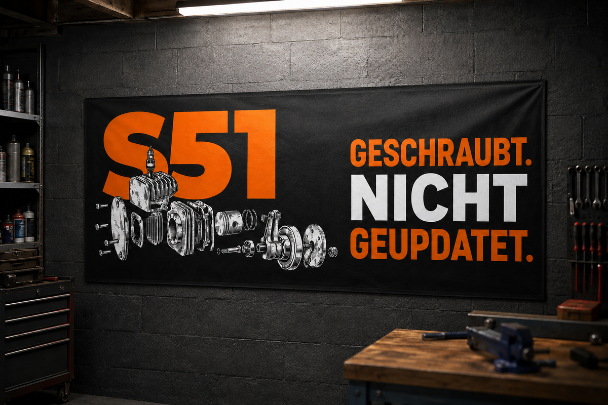 S51 Garagenbanner in einer Werkstatt