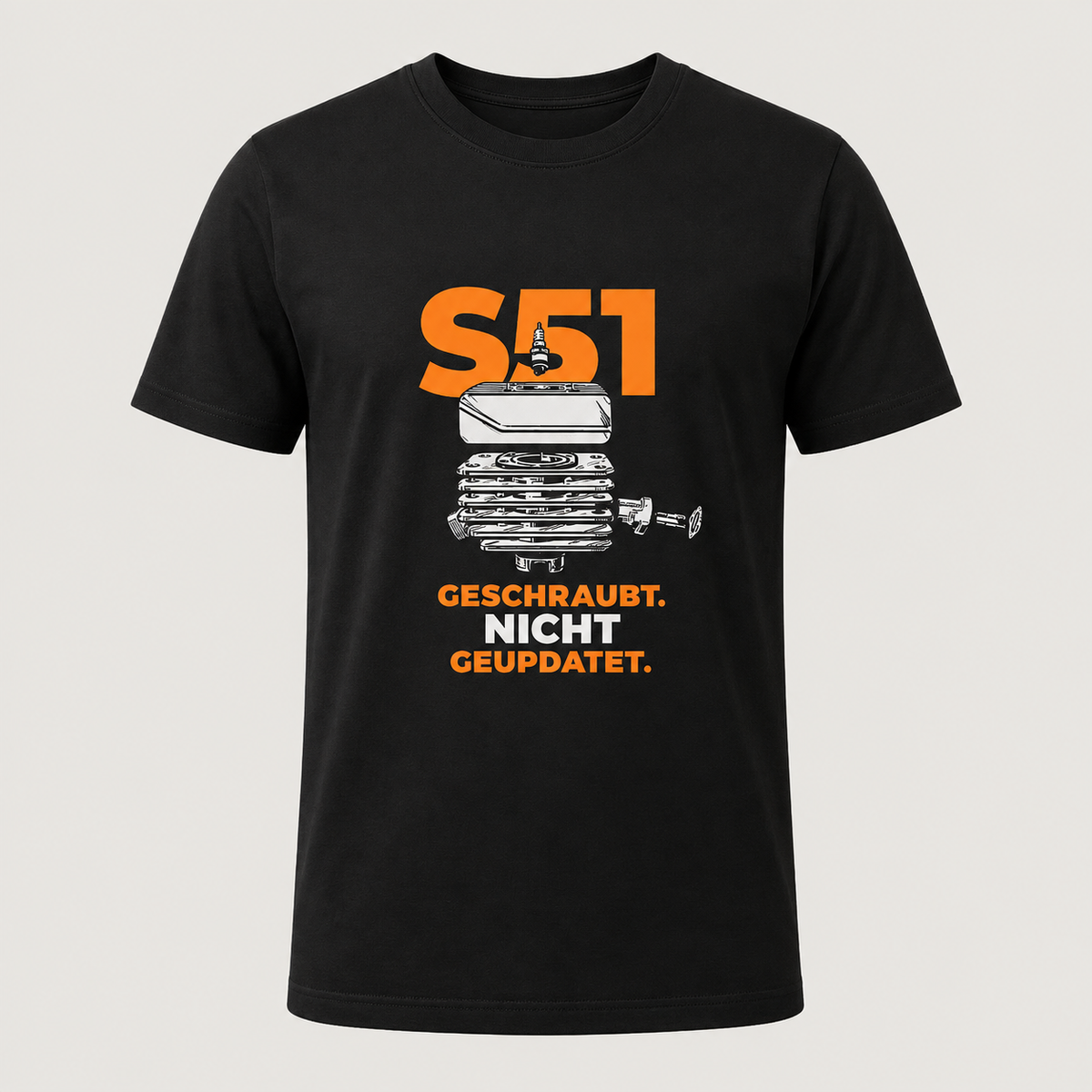 Schwarzes S51 T-Shirt Geschraubt nicht geupdatet